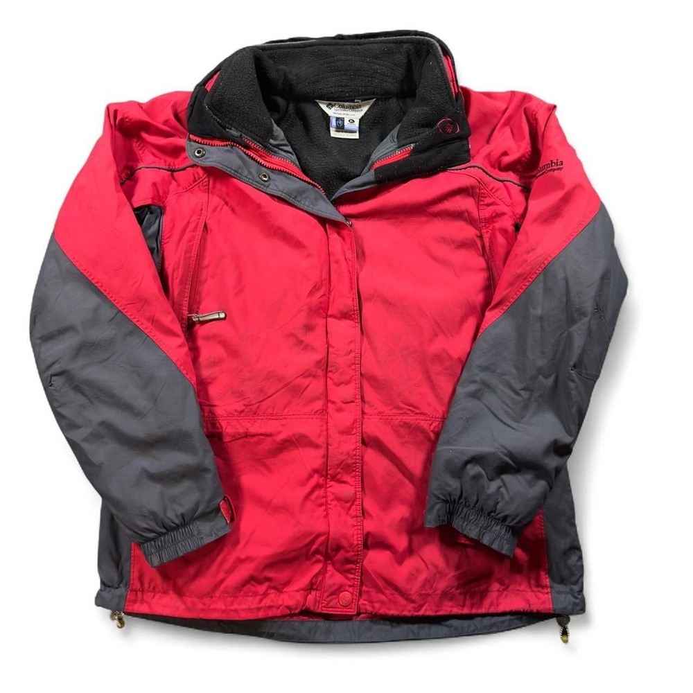 Columbia Core Interchange Jacket‎ Women XL Red Gray Fleece Lined Winter Coat